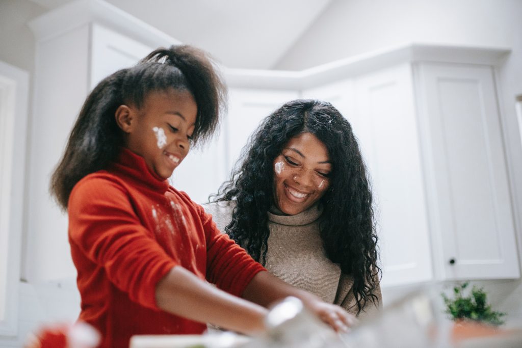 mom and daughter baking